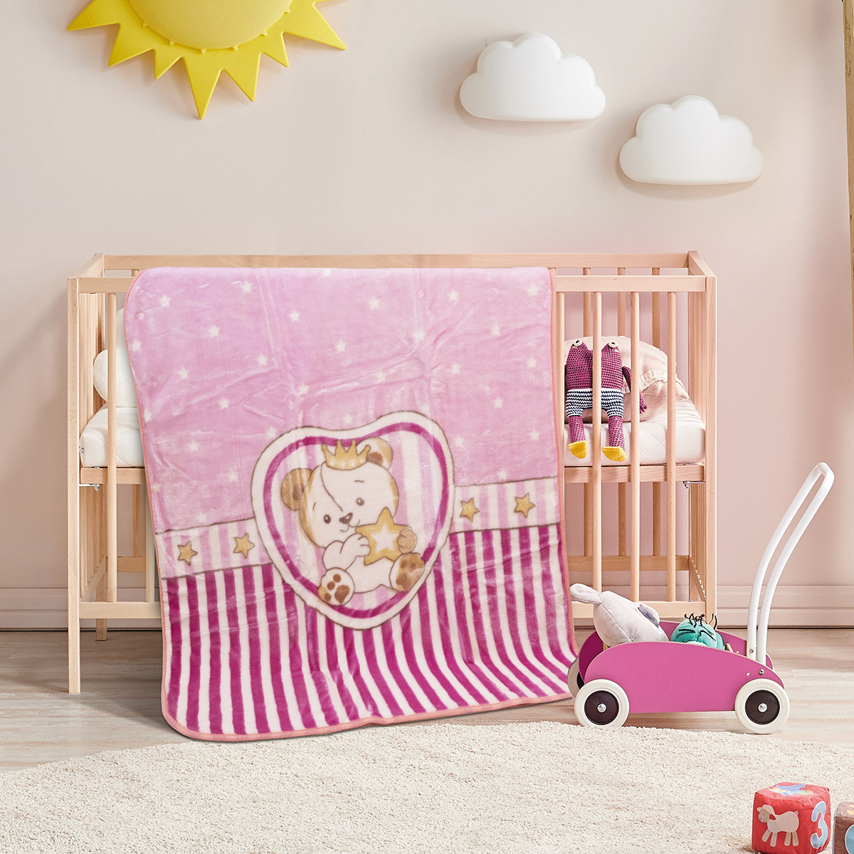 Modern,Baby,Room,,Wooden,Detail,,Cradle,And,Crib,,Pink,Chair,