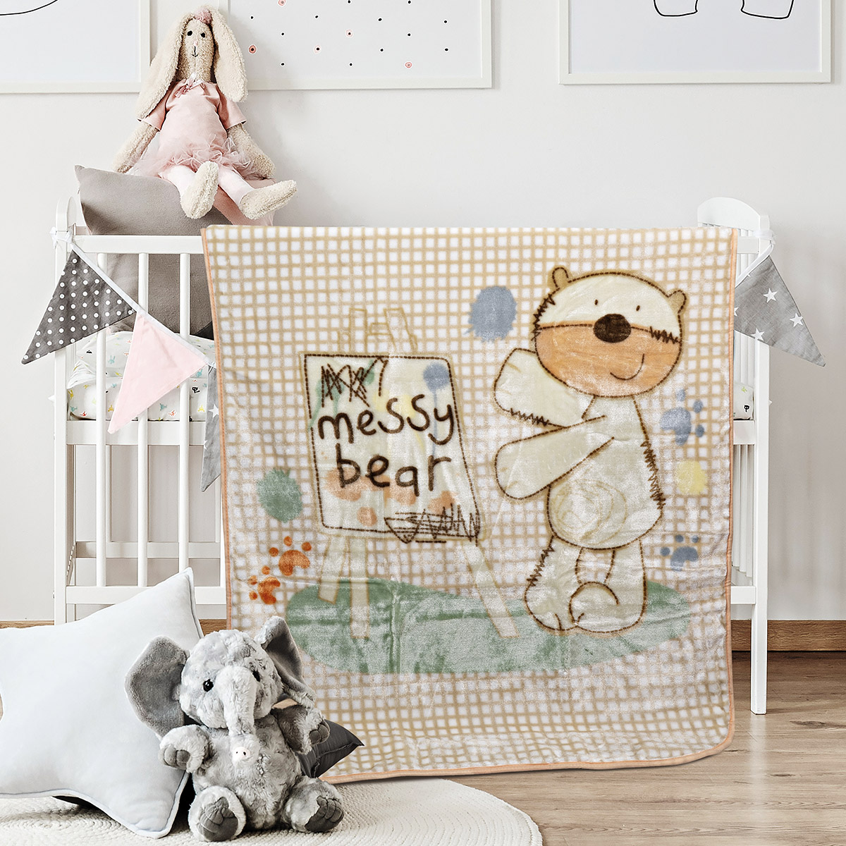 Plush,Toy,And,Pillow,On,White,Round,Carpet,In,Baby's