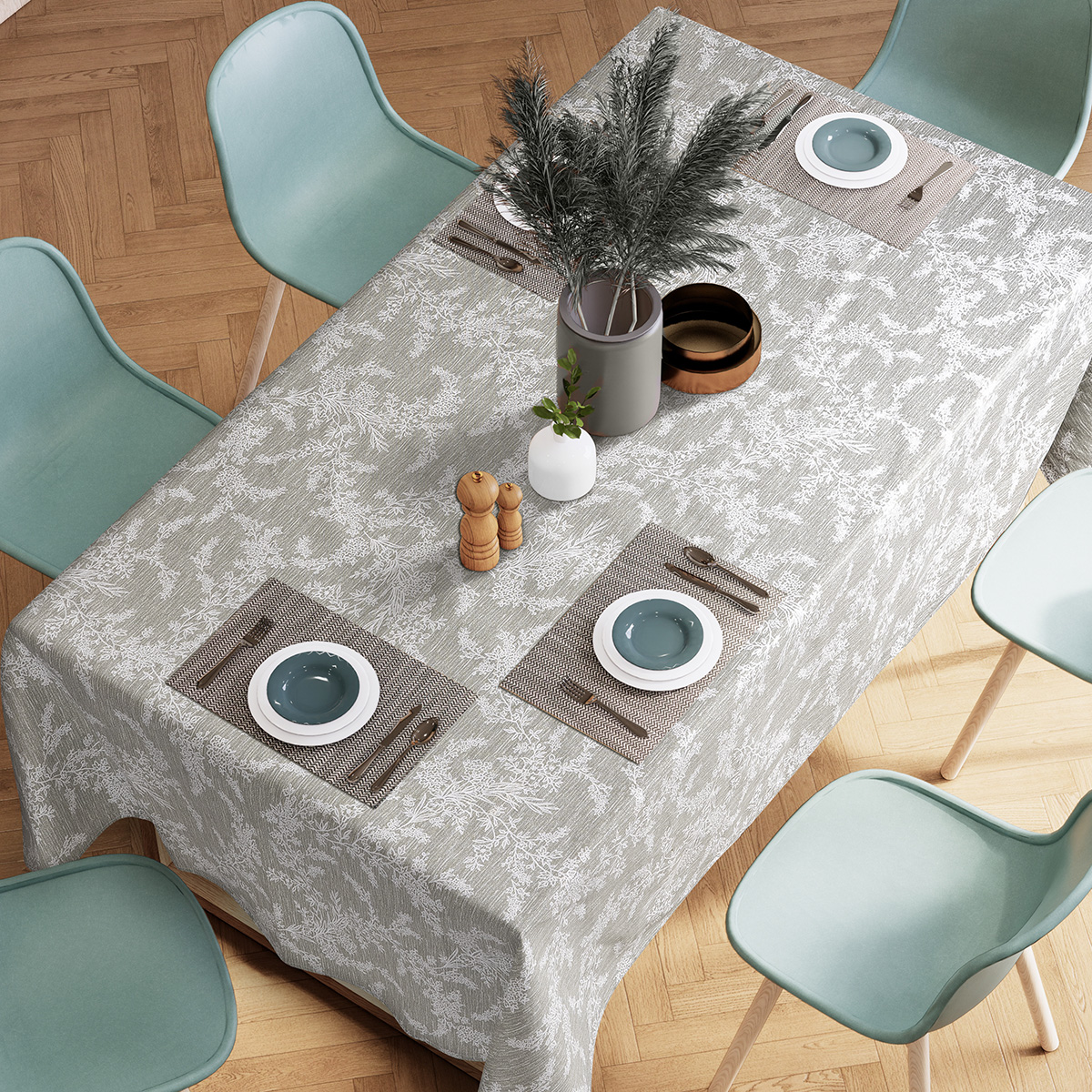 Wooden,Dining,Table,Set,And,Green,Chairs,,Mockup,Dining,Room