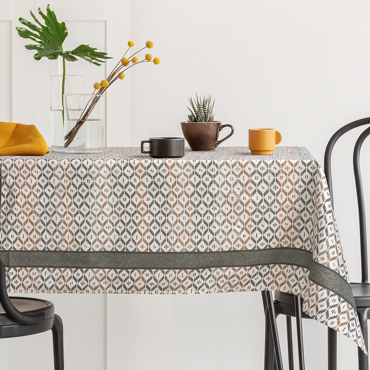 Stylish,Yellow,Chair,At,Wooden,Dining,Table,In,Trendy,Interior