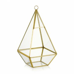 Χρυσή Μεταλλική Γυάλα Terrarium σε Σχήμα Πυραμίδας 12x12x24.5εκ