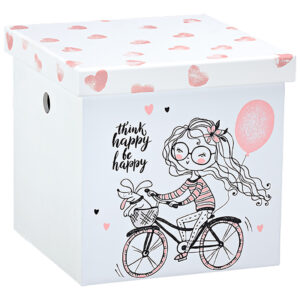 Κουτί Βάπτισης Κύβος με Θέμα Girl on a Bike