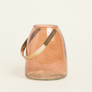 ΓΥΑΛΙΝΟ ΦΑΝΑΡΙ ΜΕ ΜΕΤΑΛΛΙΚΗ ΛΑΒΗ 14 x 16,5 CM ΜΠΕΖ Beauty Home - Image 1