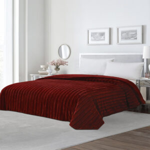 Κουβέρτα Fleece Υπέρδιπλη Με Γουνάκι (220×240) Rabbit Stripe Bordeaux