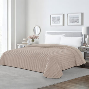 Κουβέρτα Fleece Υπέρδιπλη Με Γουνάκι (220×240) Rabbit Stripe Beige