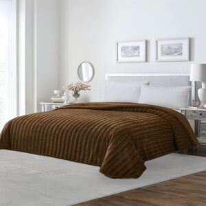 Κουβέρτα Fleece Υπέρδιπλη Με Γουνάκι (220×240) Rabbit Stripe Brown