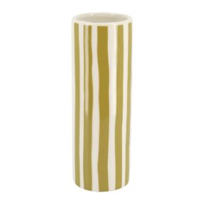 Beauty Home Κεραμικό Βάζο Délia Ριγέ Λαδί – Λευκό 5,5 x 16 CM - Image 1
